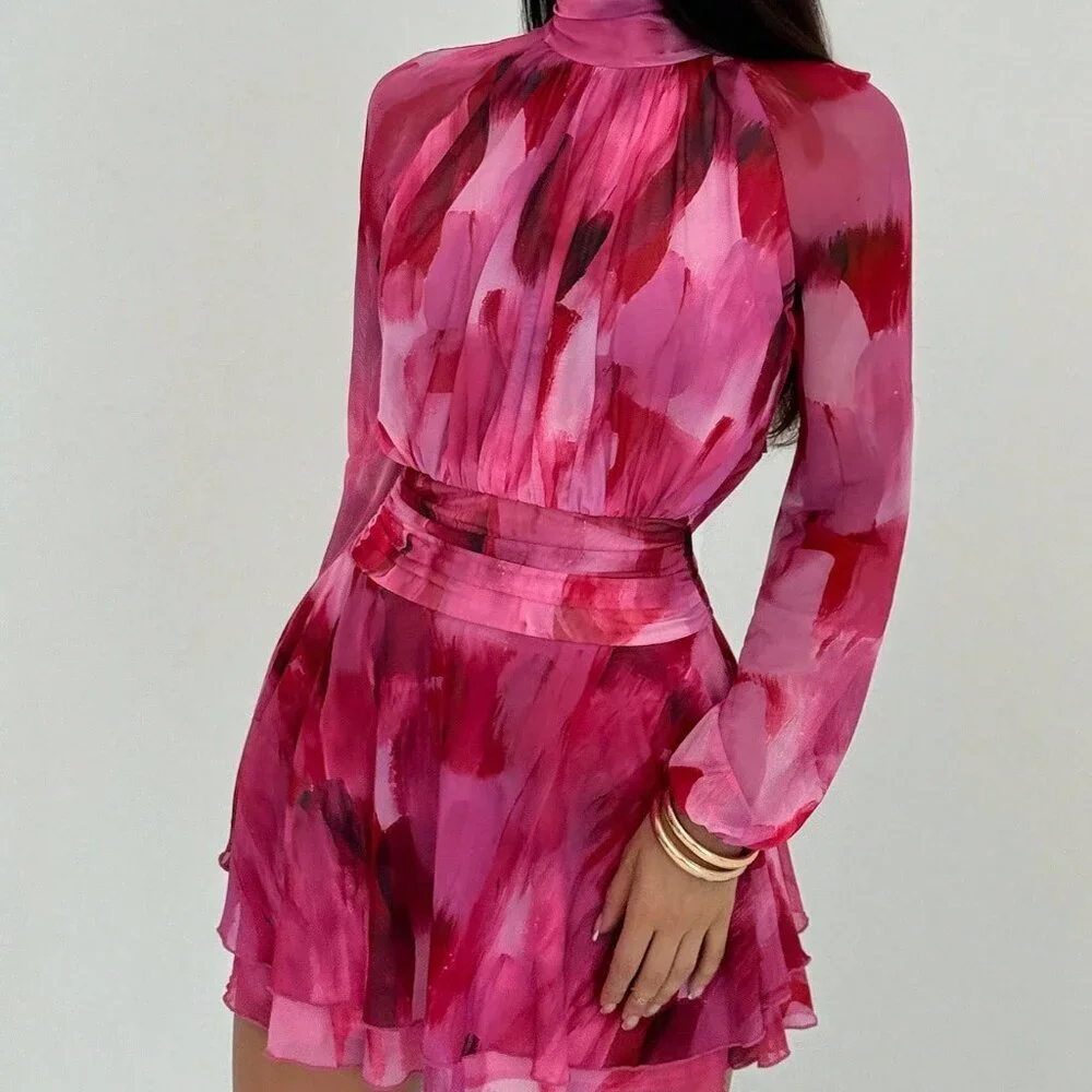 Purple Casual Women's Romantic Long Sleeve Tie Dye Dress - Picture 5 of 7